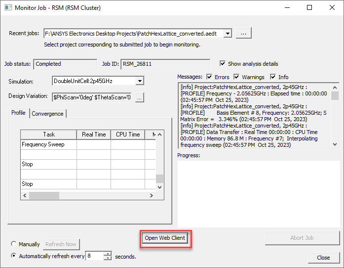 Submit Job To: RSM (RSM Cluster) dialog.