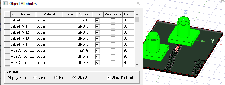 Object Attribute dialog. Object mode enabled.