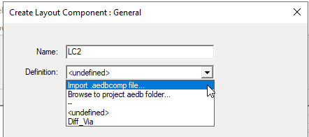 Creste Layout Component dialog.