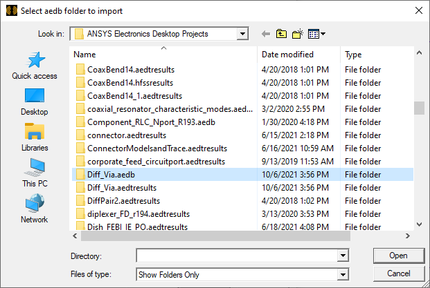 Select aebd folder to import dialog.