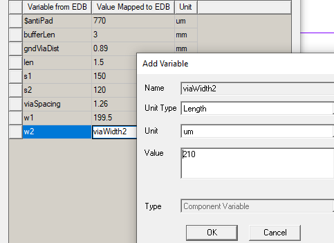 Create Layout Component dialog. Variable Mapping page, Add Variable dialog.