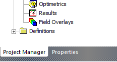 Tabs in a window titled Project Manager and Properties. 