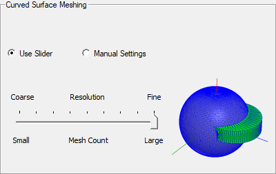 Curved Surface Meshing groupbox, mesh slider.