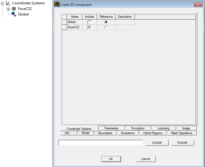 Create  3D Component dialog. Coordinate Systems tab.