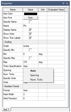Properties dialog, Spacing options.