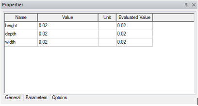Properties dialog box. Parameters tab.