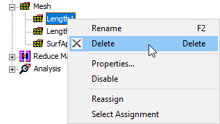 Mesh shortcut menu, Delete Mesh Refinement highlighted.