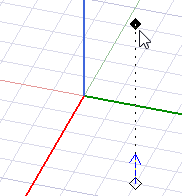 Modeler window, a dashed line perpendicular to the drawing plane is displayed with a filled black diamond icon.