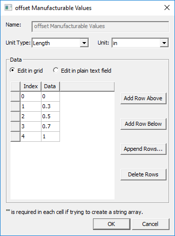 Offset Manufacturable Values dialog.