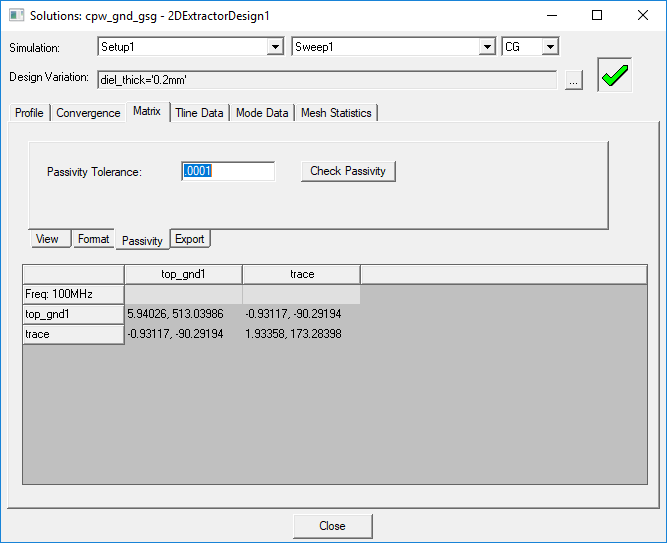 Solutions Window > Matrix > Passivity