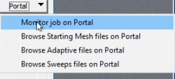 Portal drop-down menu, Monitor Job on Portal option highlighted. 