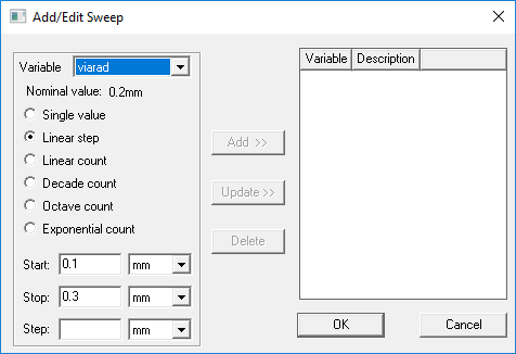 Add/Edit Sweep Window