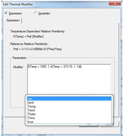 Edit Thermal Modifiers window.