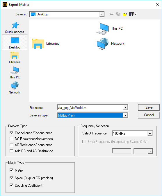 Export Matrix Window