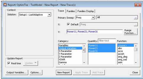 Report window, three quantities selected.