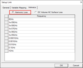 Setup Link Window Intrinsics Tab, with Harmonic Loss Selected
