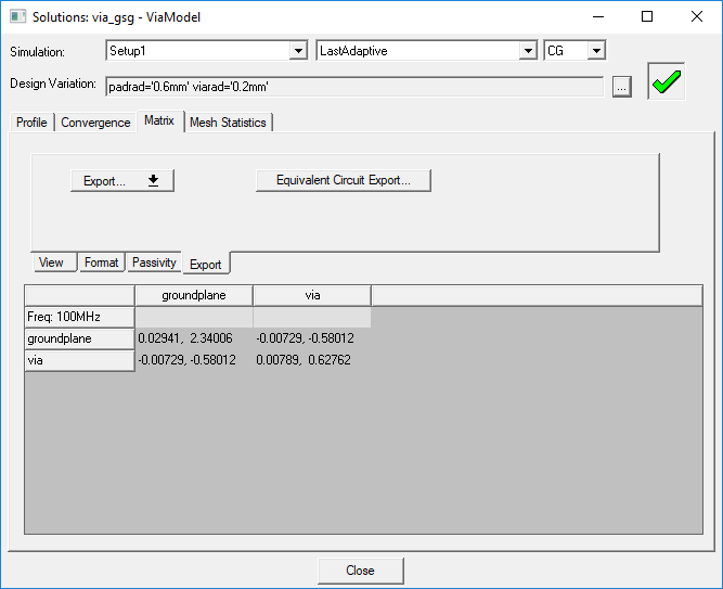 Solutions Window - Export Tab