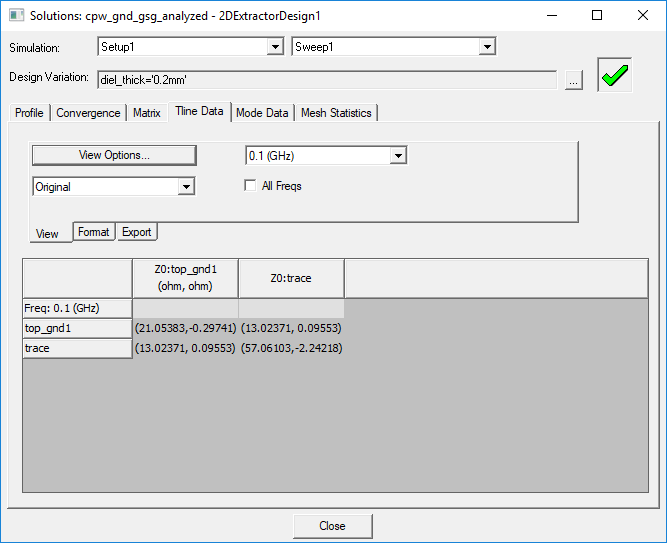 Solutions Window: Tline Data