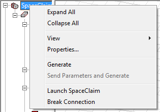 SpaceClaim right-click menu.