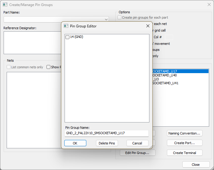 Pin Group Editor Window Pin Group Editor Window