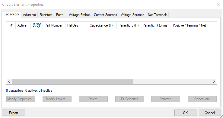 Circuit Element Properties window