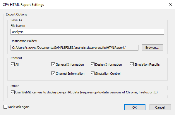 CPA HTML Report Settings