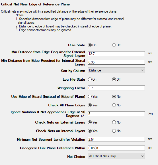 Critical Net Near Edge of Reference Plane Rules