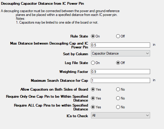 Power Pin Capacitor Distance Rules