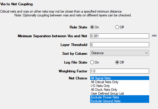 Via to Net Coupling Rules