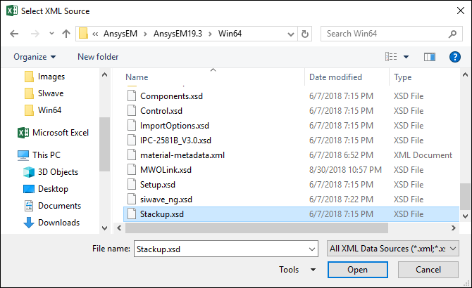 Select XML Source Window