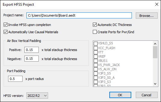 Export HFSS Project Window