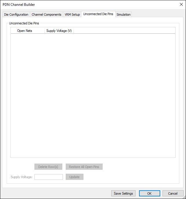 PDN Channel Builder - Unconnected Die Pins