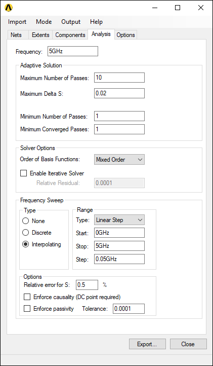 PinToPin Utility - HFSS Analysis Tab