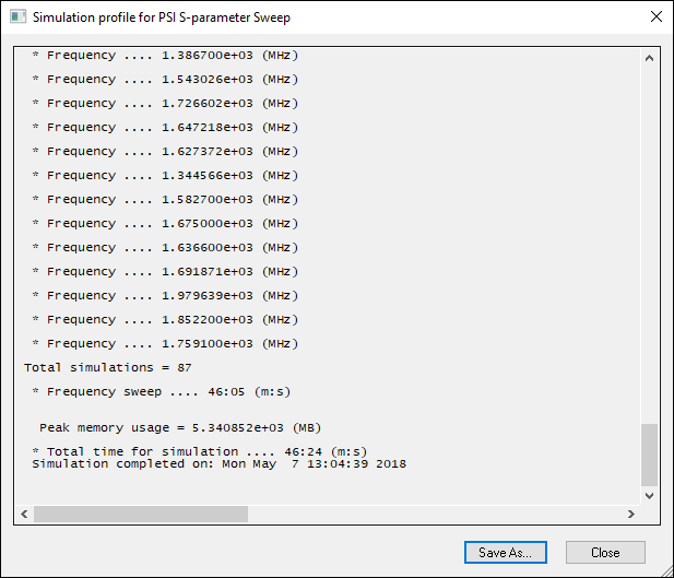 Simulation Profile - PSI S-parameter Sweep