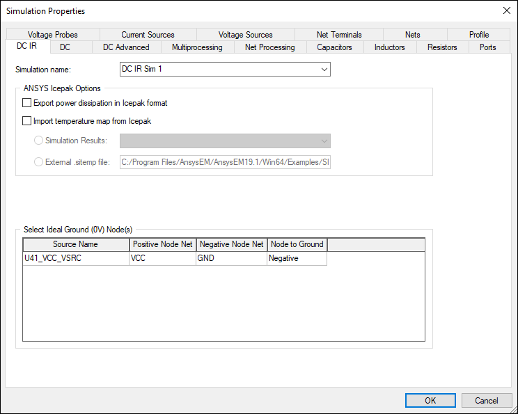 Simulation Properties - DC IR