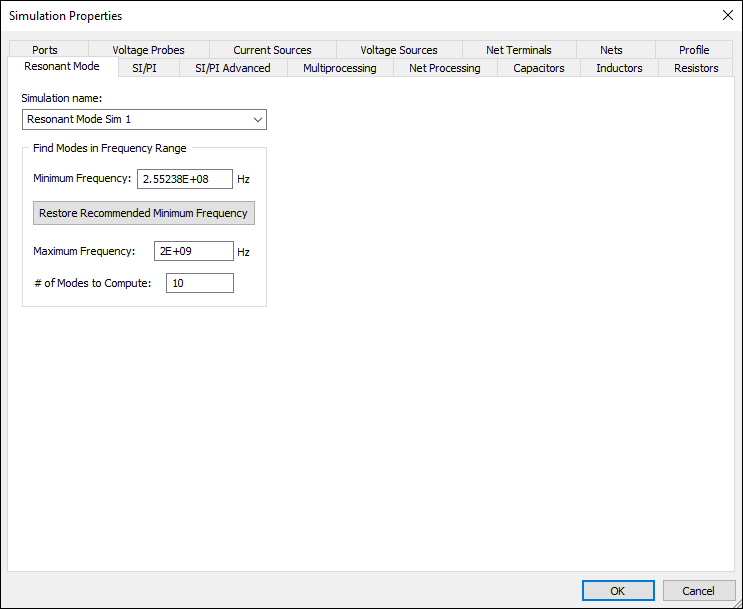 Simulation Properties - Resonant Modes
