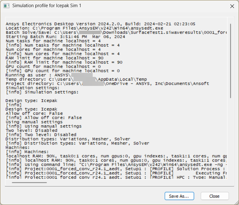 Simulation Profile - Icepak