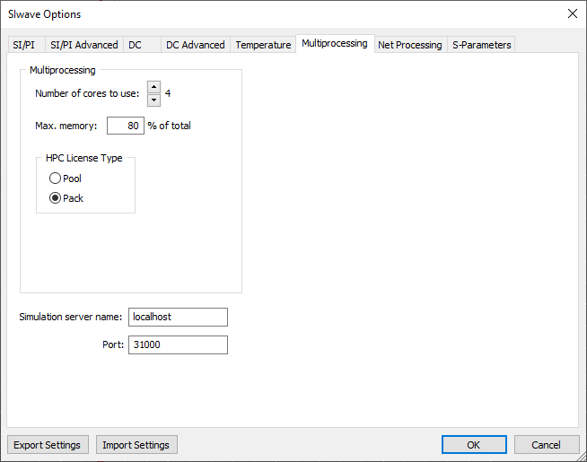 SIwave Options - Multiprocessing