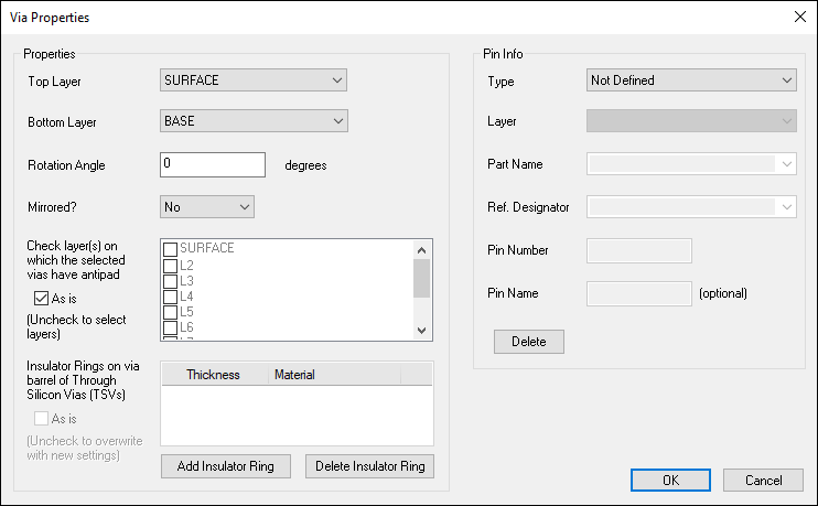 Via Properties window
