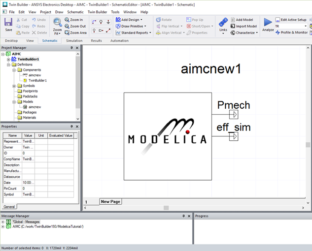 Adding the AIMC Component to a Twin Builder Schematic