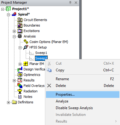 Analysis > Setup > Sweepn > Properties...