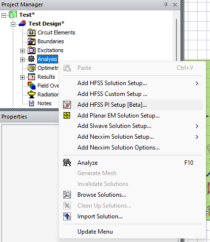 Analysis > Add HFSS PI Setup