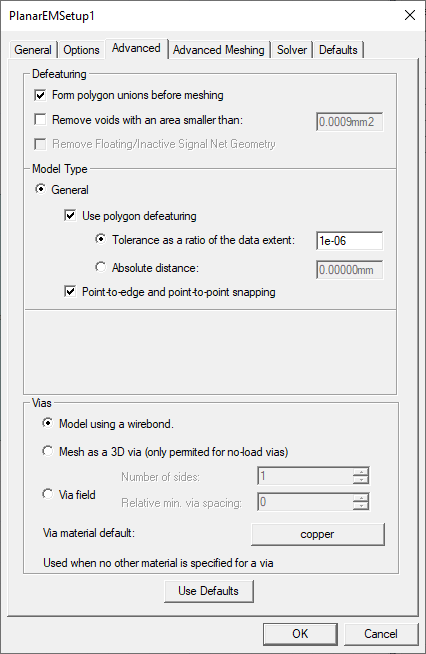 Add Planar EM Solution Setup... > PlanarEMSetup1 > Advanced Tab