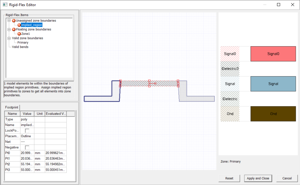 Implied Regions in Rigid-Flex Editor Window