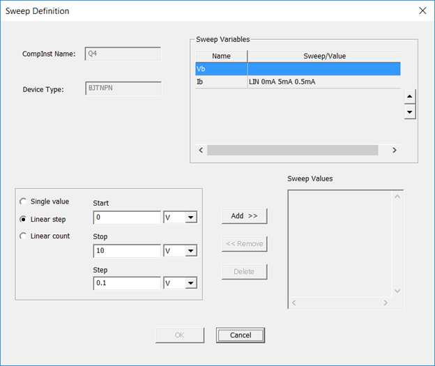 Sweep Definition Window