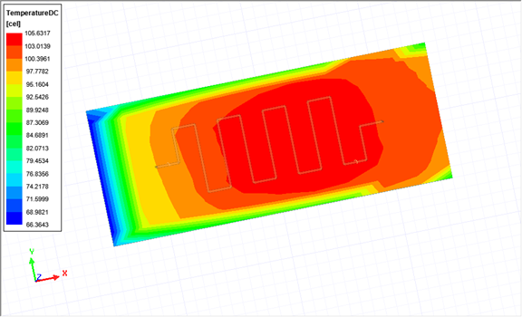 Model with field overlay in modeler window.