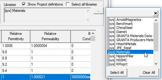 List of available libraries window. Selected Library highlighted