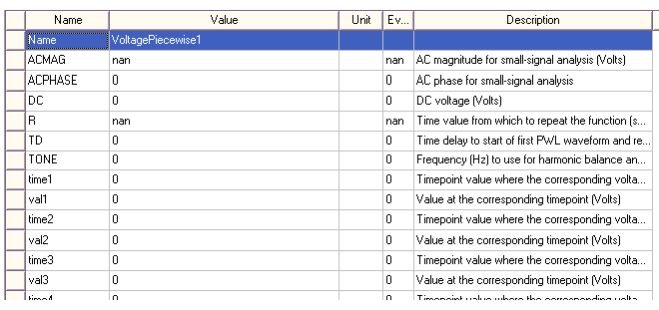  Piecewise Linear Voltage Source Parameter List Example