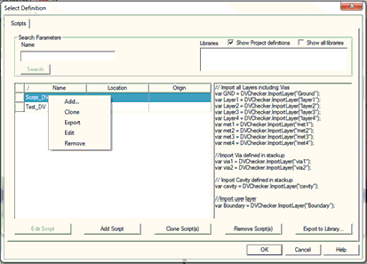 Select Definition Window