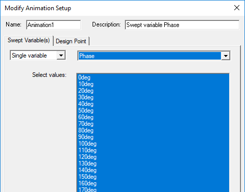 Modify Animation Setup dialog.
